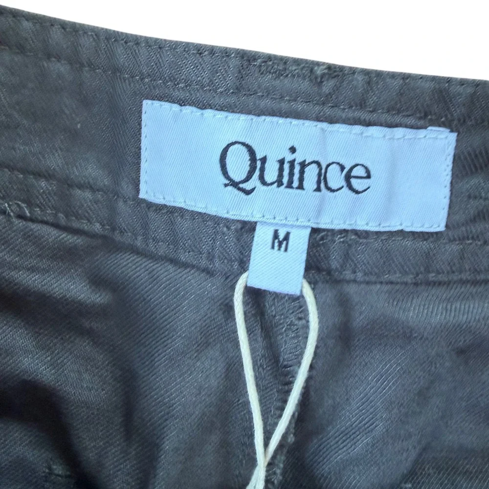 NWT Quince Organic Cotton Linen Ankle Cargo Pants D-Ring Belt Olive Green Medium
